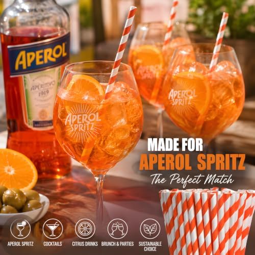 ALINK 100 Orange and White Paper Straws, 7.75 in Striped Spritz Straws