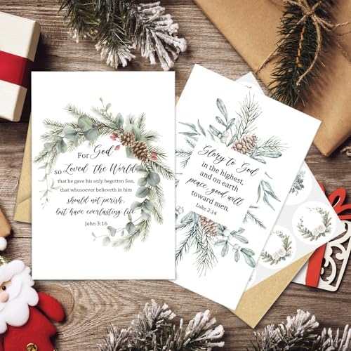SuperShunhu 24 Pack Christian Christmas Cards, 6 Designs Religious Xmas Cards with Christmas Blessings Inside, Scripture Holiday Greeting Cards With Bible Verses