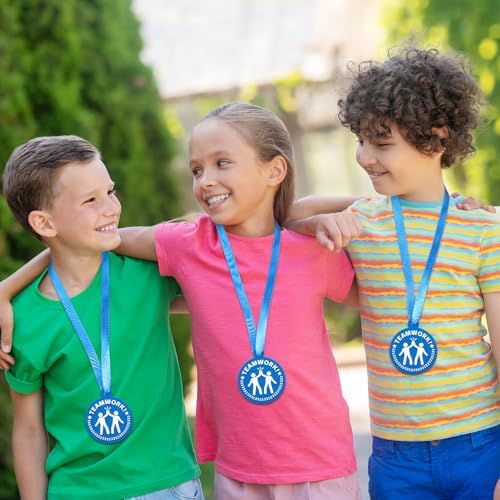 AmazingSpark 60 Pcs Teamwork Award Medals, 2 Inch Rubber Medals Bulk Winner Encourage Team Participation for Kids Adults Trophy Award Prize Gift Competitions Graduation Party