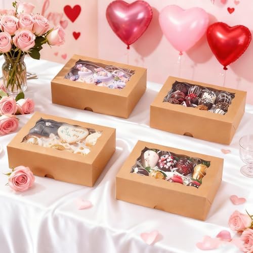 8PCS Brown Bakery Boxes with Window, 8x6x2.5 Inch Gift-Ready Pastry Box for Chocolate Strawberries, Macarons, Donuts, Truffles, Ores, Cookies, Donuts, Perfect for Different Holiday Celebrate