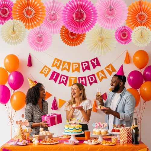 BEISHIDA Honeycomb Round Paper Fans Pink Orange White Hanging Party Decor