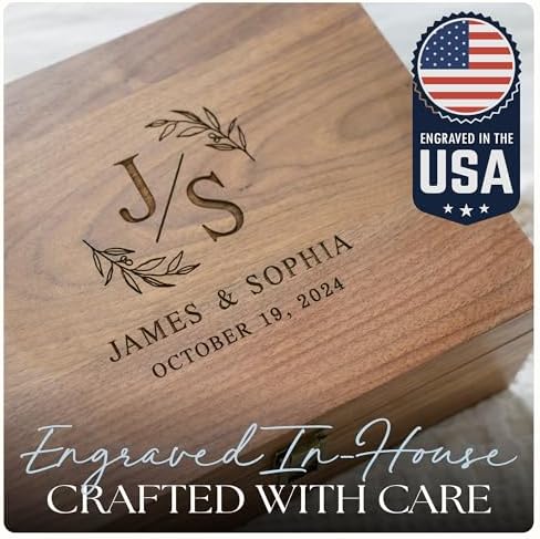 Personalized Walnut Wood Wedding Keepsake Box, Custom Engraved Memory Box for Couples, Birthday Gift, Engagement Gift, Bridal Shower Gifts Anniversary Engagement Wedding Gifts for Couples Newlyweds