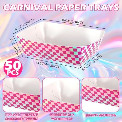Geosar 100 Pcs Gingham Paper Food Tray with Wax Paper,Laser Fuchsia