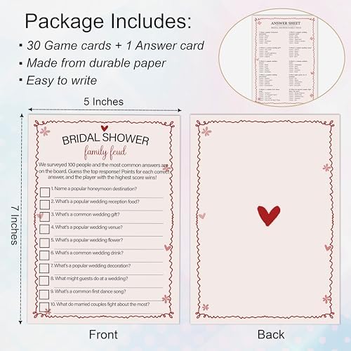 Pink Bridal Shower Family Feud Games Cards - 30 Fun Wedding Party Game Cards for Bridal Shower, Engagement, Bachelorette & Newlywed Party, Icebreaker Activity Supplies & Decorations