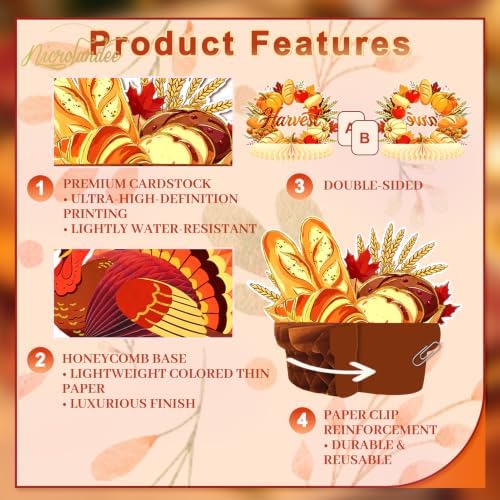 Nicrolandee Thanksgiving Table Decor 4 PCS Fall Table Centerpieces Turkey