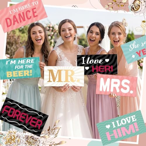 Beeveer 24 Designs Wedding Photo Booth Props, Double Sided PVC Signs
