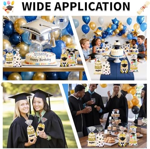 100 Pcs Graduation Cellophane Treat Bags - 5" x 11" Congrats Grad Plastic Goodie Bags with 110 Gold Twist Ties for Cookies, Snacks, Party Favors & Gift Packaging, Thick Plastic Candy Bag for Kids