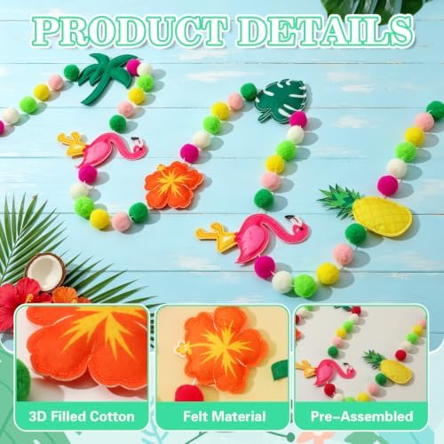 Jansun 8.2Ft 3D Summer Hawaiian Tropical Felt Garland Banner