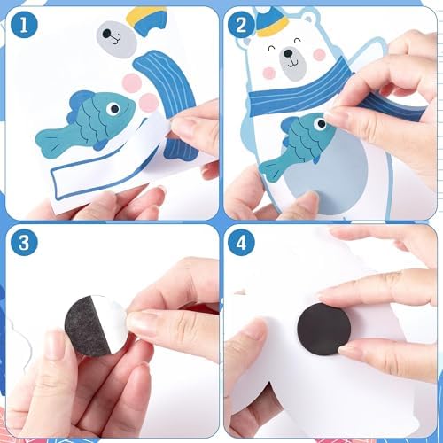 Haooryx DIY Polar Animal Magnet Craft Kit - 30 Set Make Your Own Winter Arctic Animal Sticker Decoration Christmas Paper Craft for School Art Project Refrigerator Bulletin Board Xmas Holiday Decor