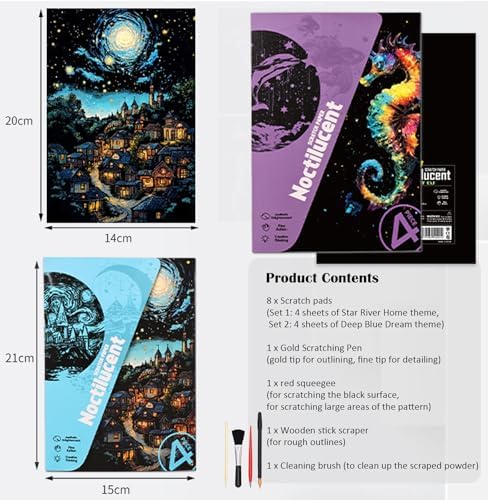 Scratchboard Art for Adults Luminous Scratch Painting Kits-A5/8 PCS-Dreams