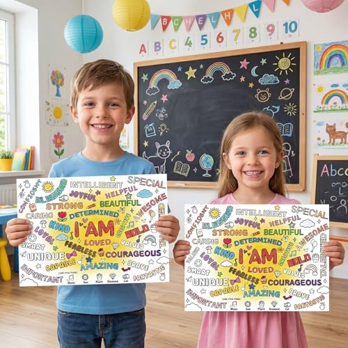 45pcs Positive Affirmations Disposable Coloring Placemats Motivational Crafts for Kids Classroom Mindfulness Activity Coloring Poster Empowering Party Supplies Paper Table Mats