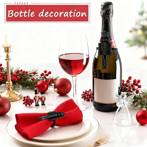 Halloween Christmas Napkin Rings Set of 12 Black Nutcracker Napkin Holder for Gothic New Year Festival Gathering Home Dining,Western Solider Kitchen Table Decor for Baby Shower Wedding Party