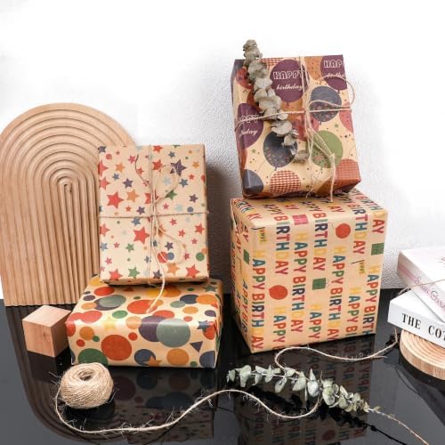 Birthday Wrapping Paper,Gift Wrapping Paper Roll,Kraft Wrapping Paper