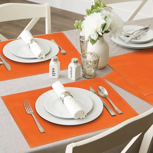 Niviy Orange Fall Thanksgiving Placemats Set of 4, 12x18 Inch Washable Easy to Clean Heat-Resistant Anti-Skid Indoor Outdoor Table Mats for Holiday Party Kitchen Dining Room Decoration