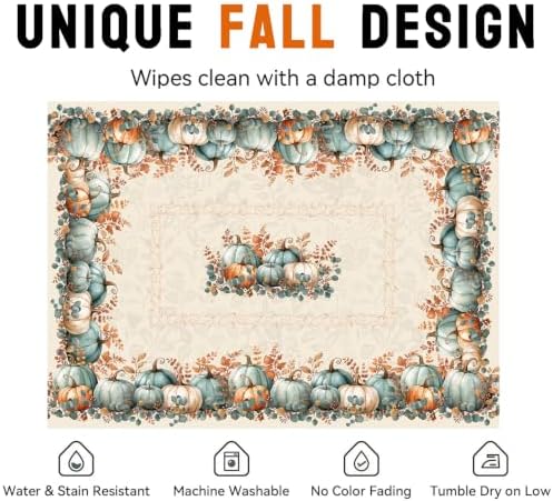 Fall Tablecloth Rectangle 60 x 84 Inch, Stain Resistant Washable Fabric Autumn Pumpkin Tablecloths Rectangular Fall Table Cloth Rectangle Table Cover for Kitchen Dining Party