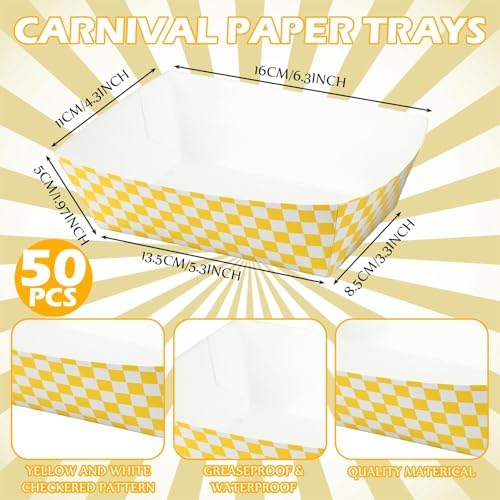 Geosar 100 Pcs Gingham Paper Food Tray with Wax Paper,Yellow White