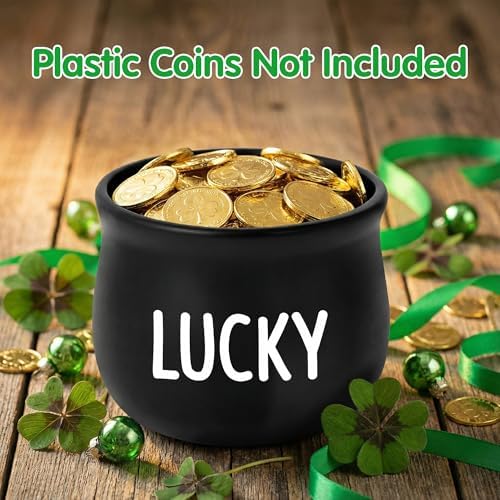 St Patrick’s Day Candy Dish Cauldron - Pot O’ Gold Mini Ceramic Bowl Snack Serving Tiered Tray Decoration (White Lucky)