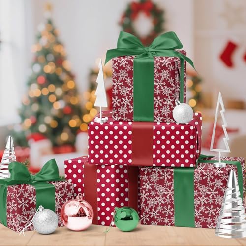 BIOBROWN Christmas Wrapping Paper Snowflake and Polka Dots Design for Xmas