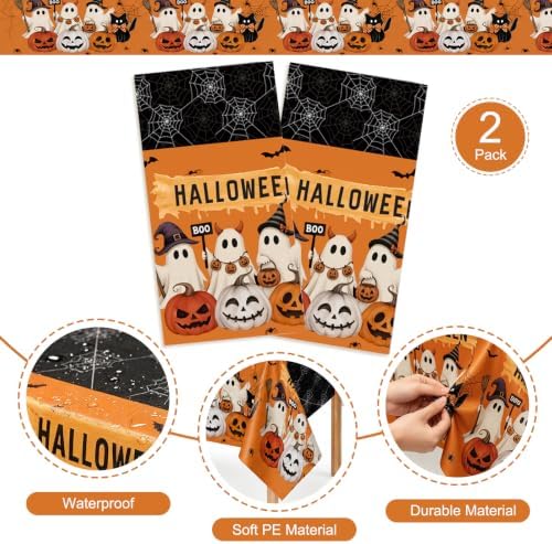 Halloween Tablecloth 2 Pack, 54 x 108 Inch Pumpkin Ghost Table Covers