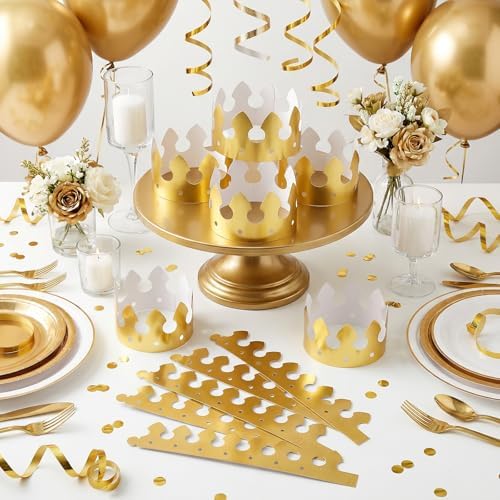 100 Pcs Paper Crowns Bulk, Birthday Gold Crown Foldable & Adjustable Paper King Crown for Adults Birthday Party