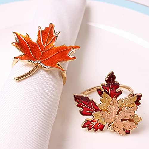 8 Pcs Maple Leaves Napkin Ring, Fall Metal Napkin Ring Holder Maple Leaves Serviette Buckle Holder Autumn Leaf Napkin Buckle for Harvest Season Thanksgiving Fall Decoration