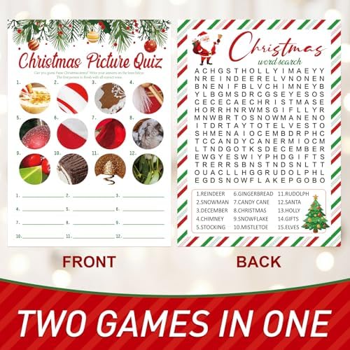 COCHIE 30 Players Christmas Party Games for Adults Family Office Large Groups, Xmas Parties Picture Quiz Game, Riddle Game, Christmas Word Search Games with Answer Key (Xmas Search)
