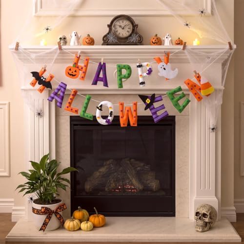 Mindsoft 2 Pcs Happy Halloween Felt Garland 6.56 ft Halloween Decorations