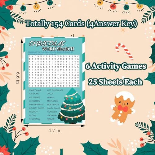 154Pcs Christmas Party Games Set, Picture Guessing, Word Search & Scramble