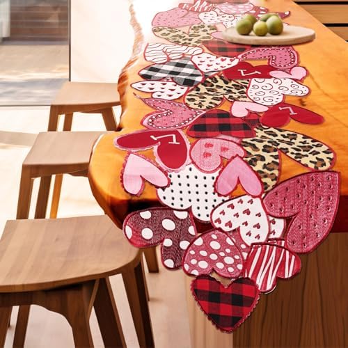 Valentines Day Table Runner 48 Inches Long Embroidered Heart Decor
