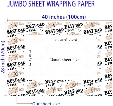 Cuitpan Father's Day Wrapping Paper - 4 Jumbo Sheets, 28x40 Inches, Best Dad Ever Fist Bump & Star Design, for Father's Day, Birthday & Dad Gifts