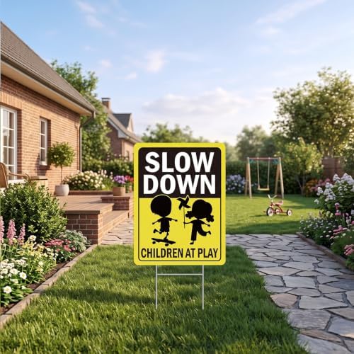 Rngmsi Slow Down Kids At Play Yard Sign Set 3pc with Ground Stakes