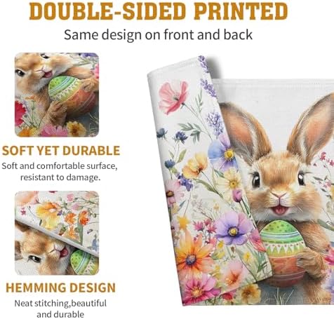 Easter Rabbit Placemats Set of 4 Spring Bunny Colorful Egg Wildflower Place Mat 12x18 Inch Seasonal Farmhouse Linen Fabric Table Mats for Kitchen Dining Outdoor Indoor Easter Party