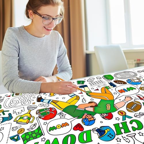 Giant Football Coloring Tablecloth for Kids,Large Coloring Posters for Kids Art Craft Home Birthday Party Supplies 30 x 72 Inch