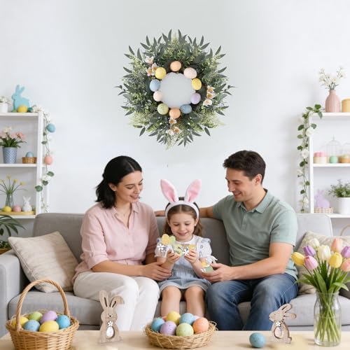 24 Inch Easter Spring Wreath with Eggs for Front Door Decor