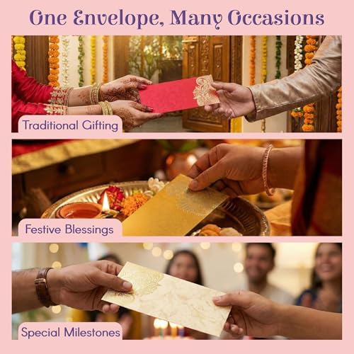 LoveNspire Money Envelopes (7.5 x 3.5 Inch) Elegant Floral Paisley Pattern Shagun Lifafa for Indian Wedding, Birthday | Cash Gift Holder & Home Savings Organizer Pack of 10