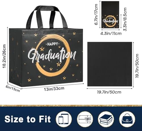 STYPOP 2 Pack 13" Large Graduation Gift Bags with Tissue Paper, Reusable Non-Woven Grad Bags with Handles, Best Graduation Gifts Class of 2026 College/High School / 8th Grade, 12.8"*10.2"*6.3"