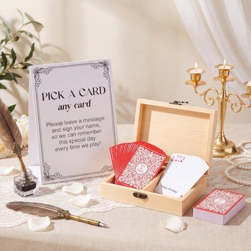 AceOrbit 57 Pack Red Wedding Guest Book Playing Cards Set with Wooden Box
