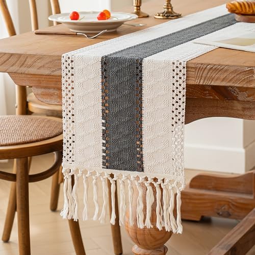 FEXIA Farmhouse Table Runner for Home Decor 12x48 Grey Fall Home Decor
