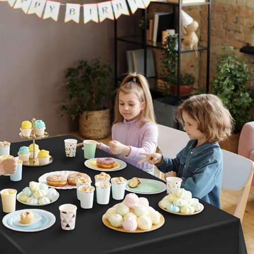 Hxezoc Black Disposable Plastic Tablecloth, 54 x 108 Inches Waterproof Table Cover for Wedding Birthday Party Baby Shower Decorations Outdoor Indoor Party Supplies