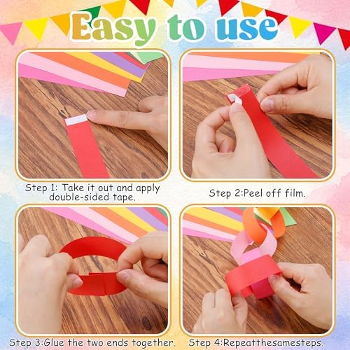 1000 Sheet Rainbow Paper Chain Strips and 65 ft Star Garland Set