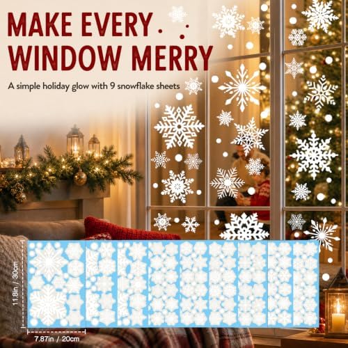 Christmas Window Clings for Glass Windows, Snowflakes Christmas Decorations