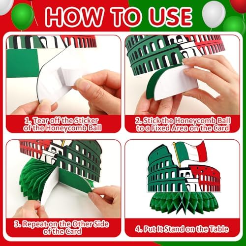 JULMELON 8 Pack Italian Themed Honeycomb Centerpieces Italian Party Favors