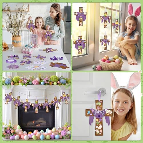 Funrous 48 Sets Crafts Kit Paper Crafts DIY Make Your Own Hanging Ornaments with Pompoms Diamond Stickers for Holiday Classroom Activities Party Favors, Easter Jesus