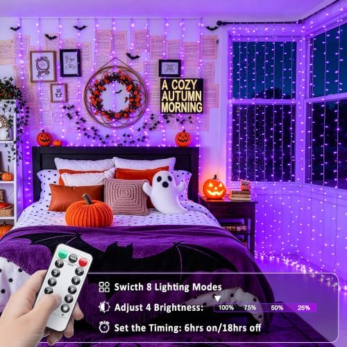 JMEXSUSS 200 LED USB Purple Halloween Lights, 6.5ft x 6.5ft