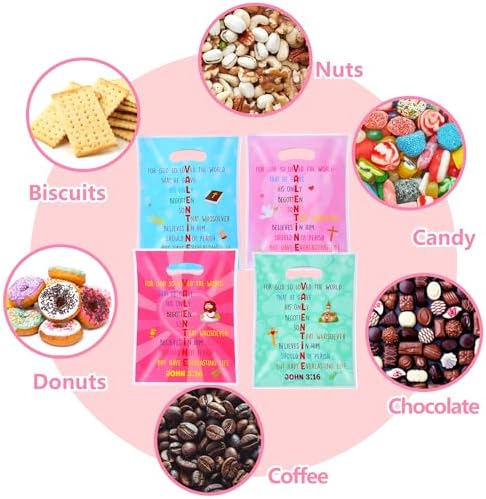 EUVBOKW 100 Pcs Religious Valentine's Day Gift Bags,Valentine Treat Bags John 3:16 Bible Verse Christian Party Favors,Ideal for Classroom and Sunday School
