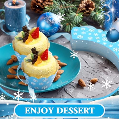 Domensi 100 Pcs Winter Snowflake Cupcake Liners, Blue Cupcake Wrappers