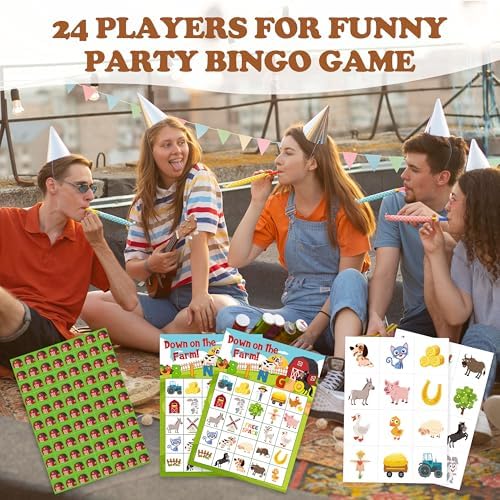Farm Bingo Game, Farm Animals Bingo Cards Set, Birthday Party Bingo Supplies for Adults, Family Friends Activities Favors Decorations for 24 Player, 01