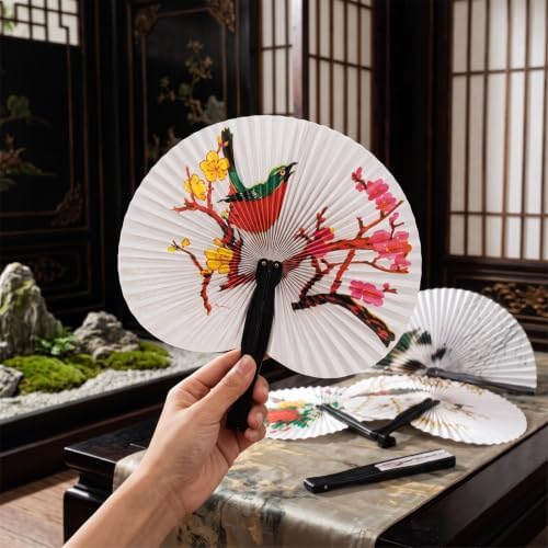 24 Pack Asian Folding Fans, Assorted Paper Hand Fans Foldable for Parties, Weddings, Events & Favors | Bulk Handheld Folding Hand Fans with Decorative Designs