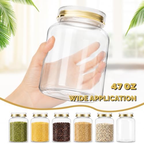 Tlence 6 Pack 1.4L Clear Plastic Jars, 47OZ Cookie Jar with Lids, Airtight Candy Buffet Containers, Round Food Storage Mason Jug for Apothecary, Flour, Sugar, Tea, Coffee, Fermenting, Pickling