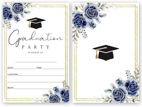 FujLoy Graduation Party Invitations 20 Cards With Envelopes Blue